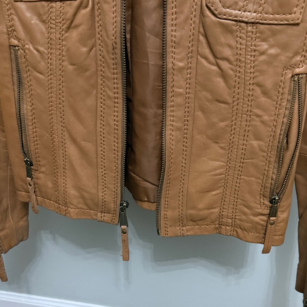Michael Kors Tan Leather Quilted Moto Jacket - Picture 6 of 8